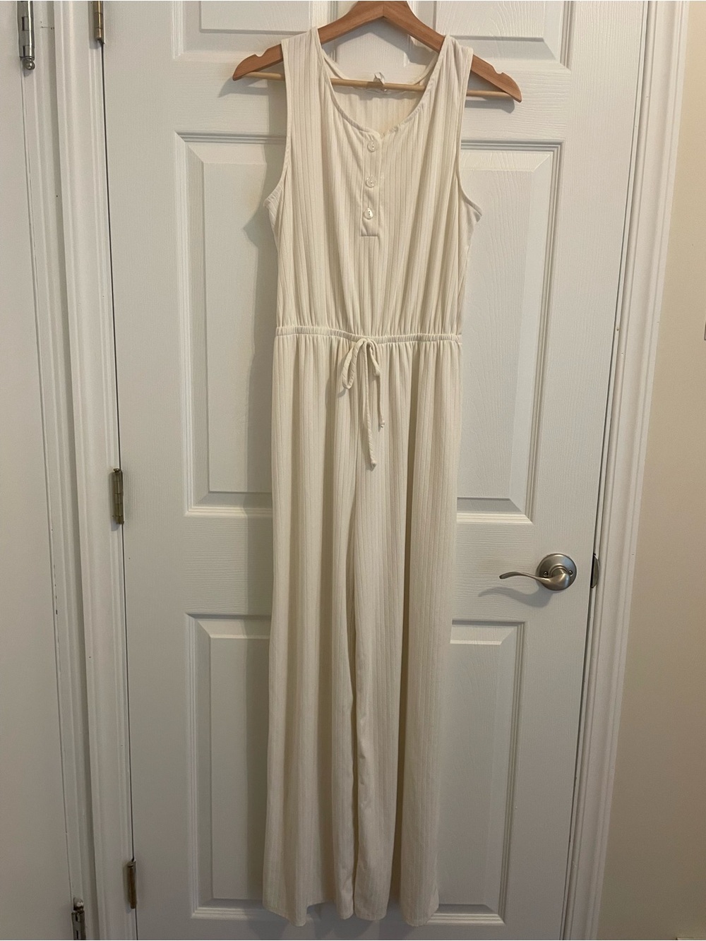 Emi & Joe Cream Ribbed Sleeveless Wide Leg
 Jumpsuit Women’s Large Resort Wear